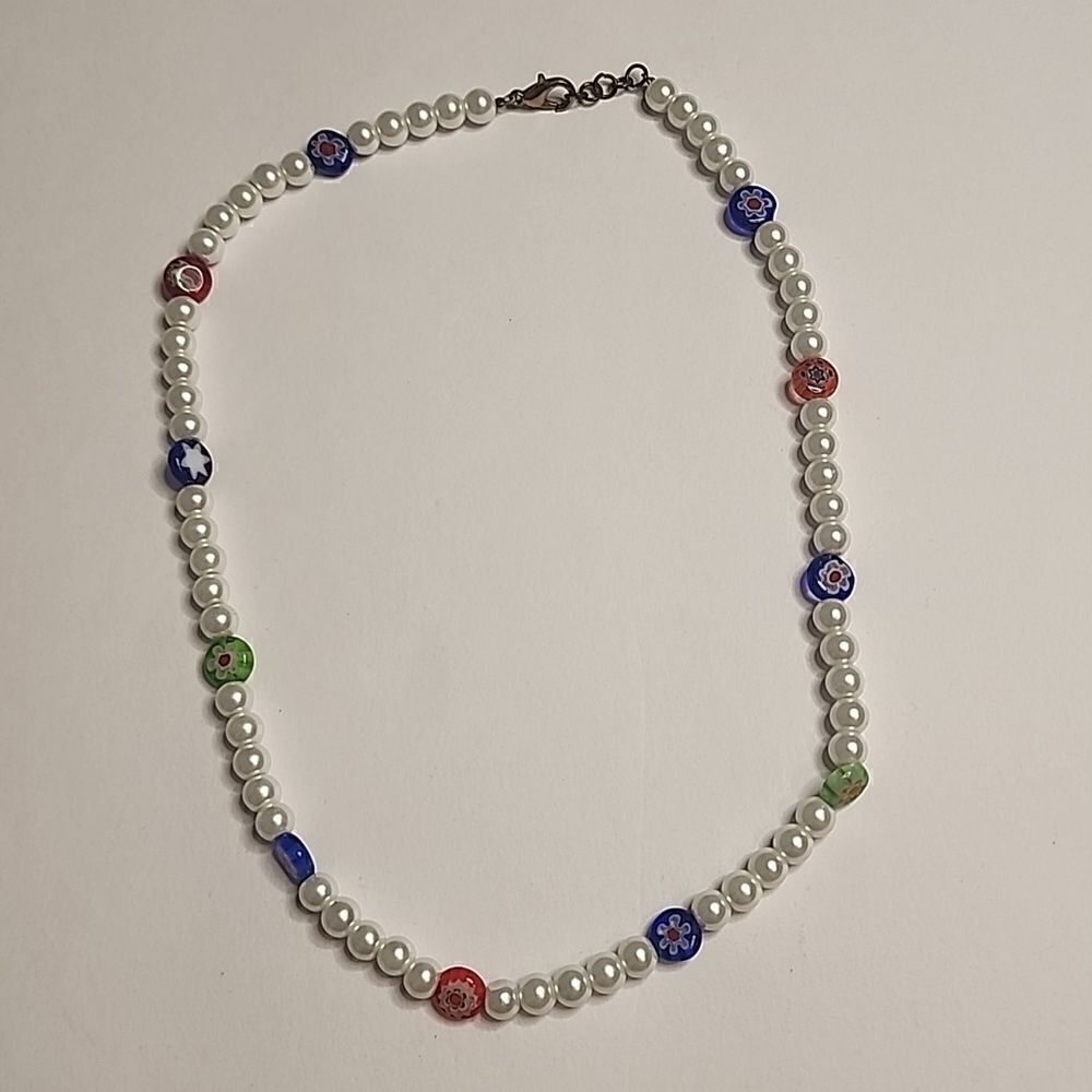 Faux Pearl Beaded Necklace Flower Beads Womens Girls Jewelry
